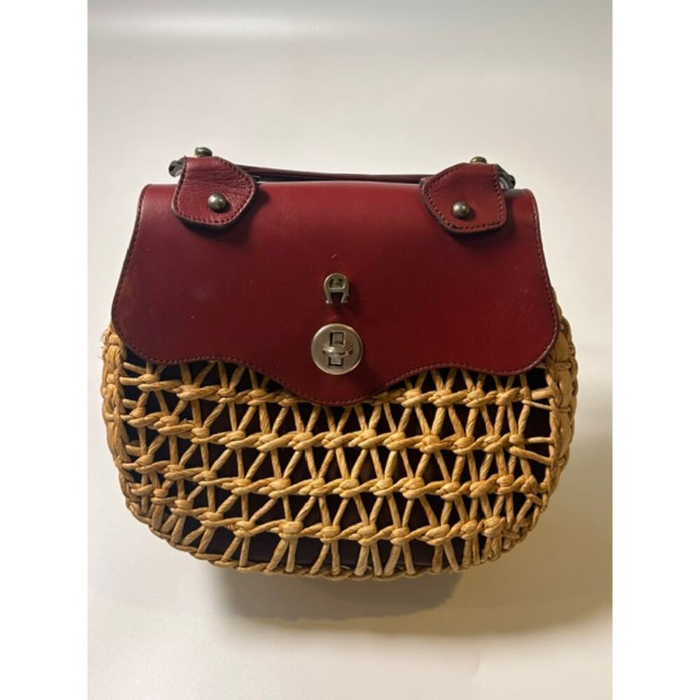 Vintage 70s Etienne Aigner Woven Rattan Leather Basket Handbag Satchel Oxblood - Picture 7 of 7